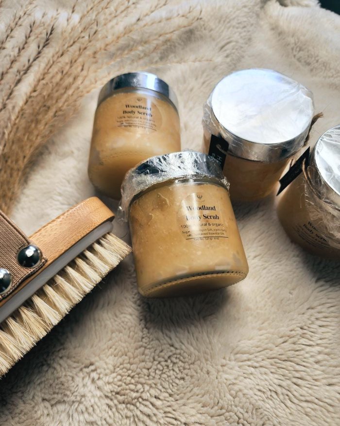 Woodland Resin Body Scrub in a glass jar by Elk & Aura
